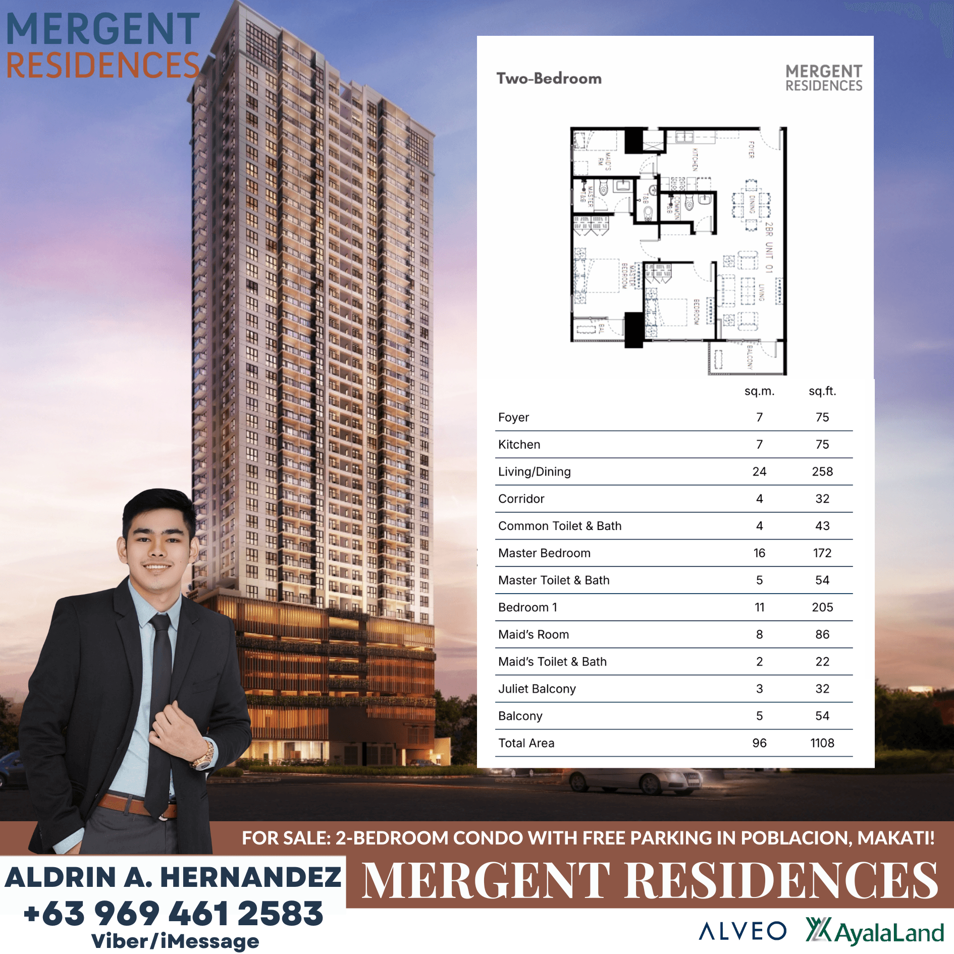 Mergent Residences Makati 2 Bedroom with Parking Free Parking Offer