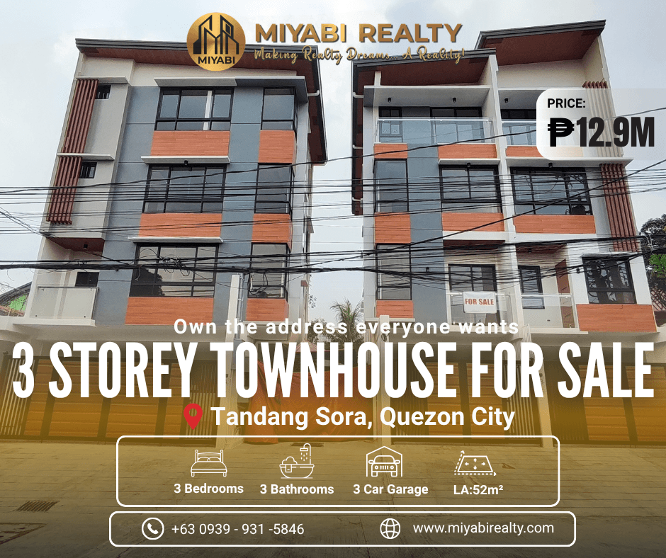 Brand New 12.9M  3 Storey Townhouse with 2CG For Sale in Tandang Sora Quezon City - LSS
