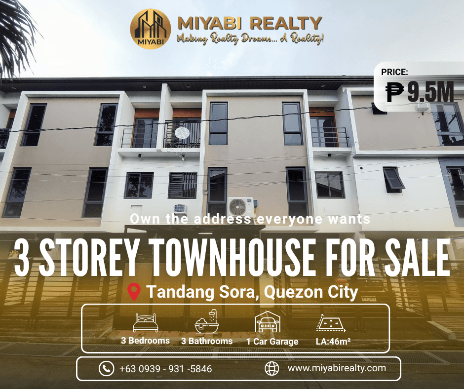 Ready For Occupancy  9.5M Brand New 3 Storey Townhouse Near Mindanao Ave in Tandang Sora Quezon City - LSS