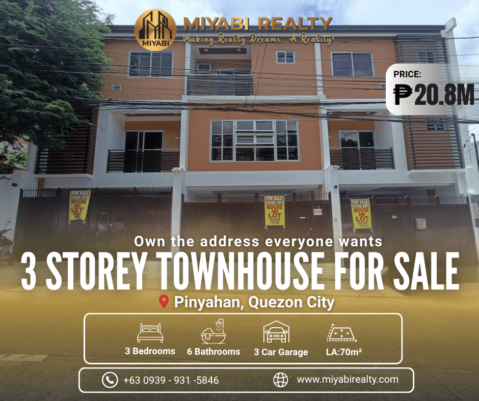 Ready For Occuapancy 20.8M  3 Storey Townhouse with Attic Near Kalayaan Ave For Sale Pinyahan Quezon City - LSS