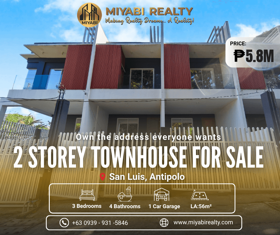 Ready For Occupacny  5.8M Brand 2 Storey Townhouse For Sale in San Luis  Antipolo Near Antipolo Cathedral - LSS