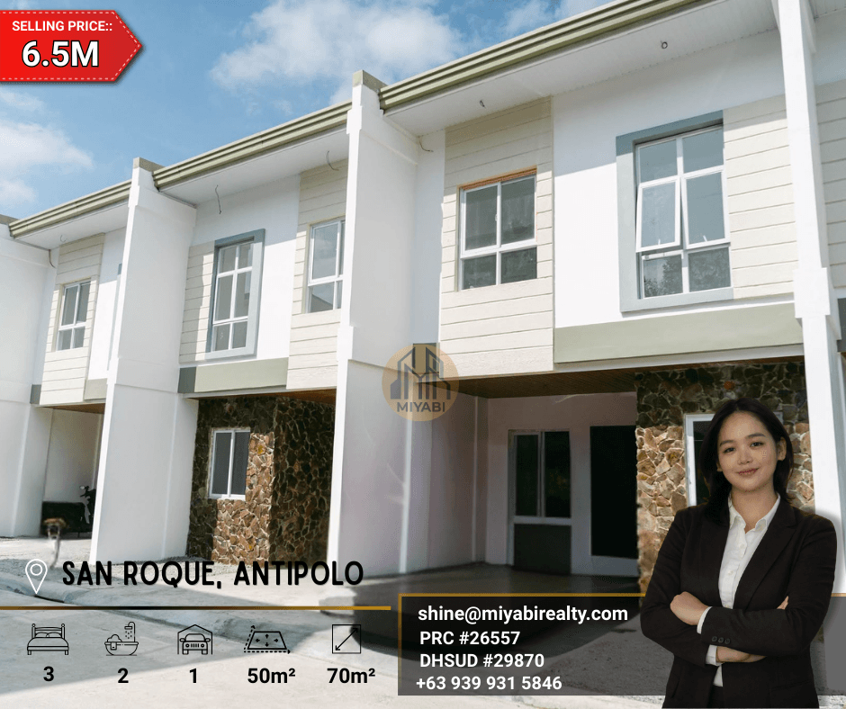 For Sale 6.5M 2 Storey Townhouse with 3BR Near Antipolo Doctors Hospital in San Roque Antipolo - LSS