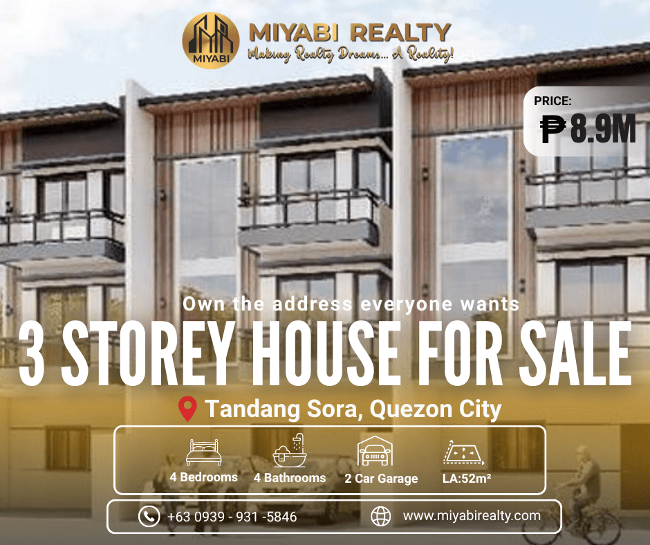 4BR | 3-Storey Single-Attached House & Lot in Tandang Sora, Quezon City For Sale Near Tandang Sora Avenue - LSS