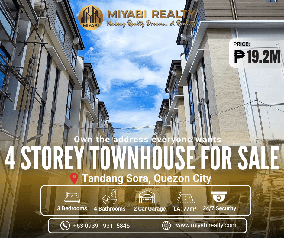 Brand New 4-Storey Townhouse with 24/7 Security  For Sale in Tandang Sora, Quezon City | 3BR - LSS
