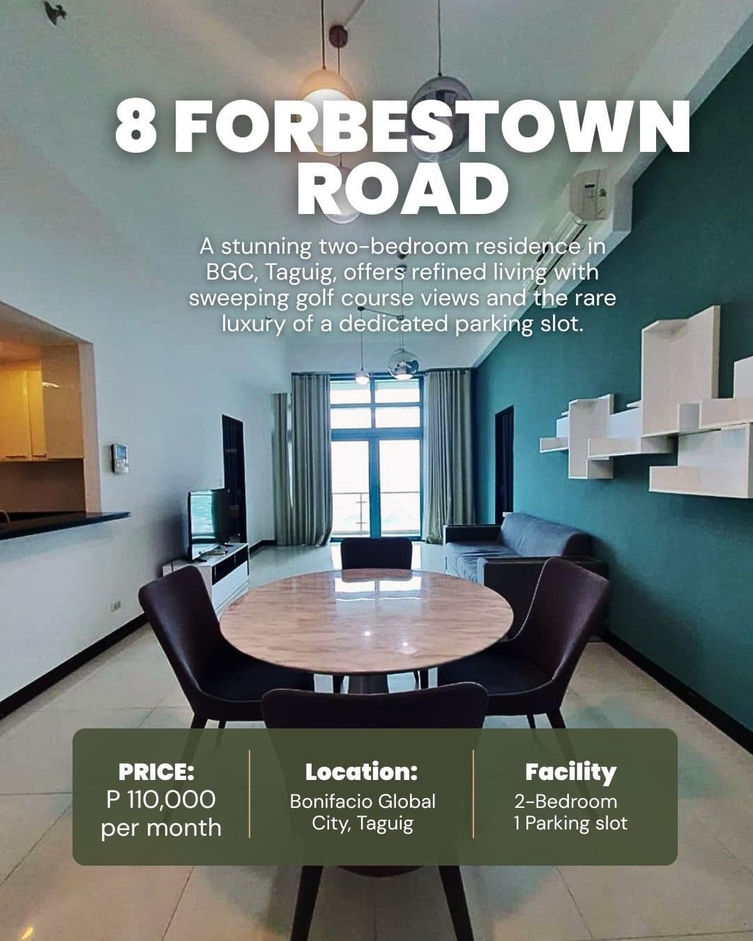 8 Forbestown Road | 2BR 99sqm Condo for Rent in Taguig