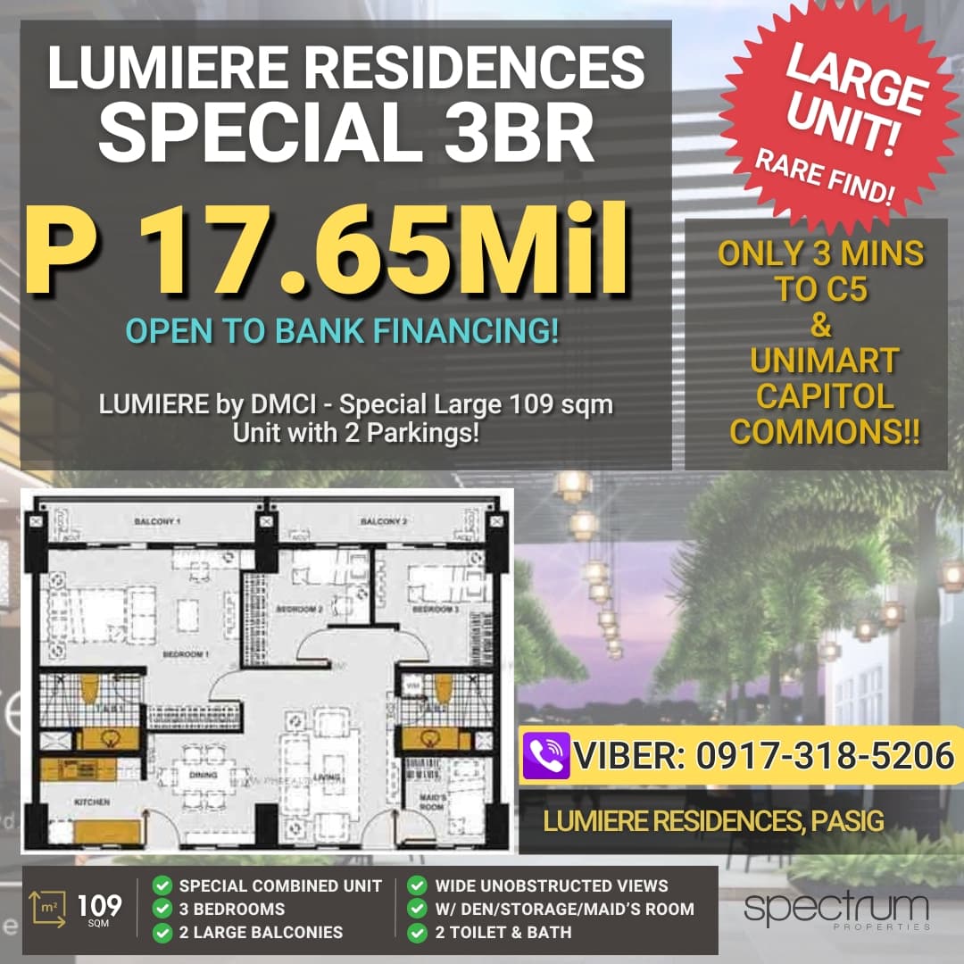 Lumiere Residences | 3BR 109sqm Condo for Sale in Pasig