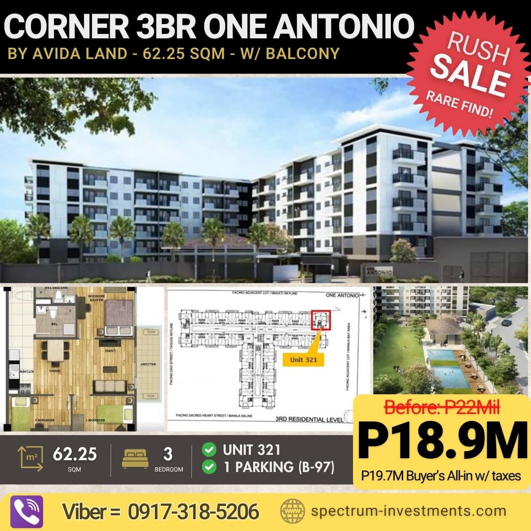 One Antonio | 3BR 62.25sqm Condo for Sale in Makati
