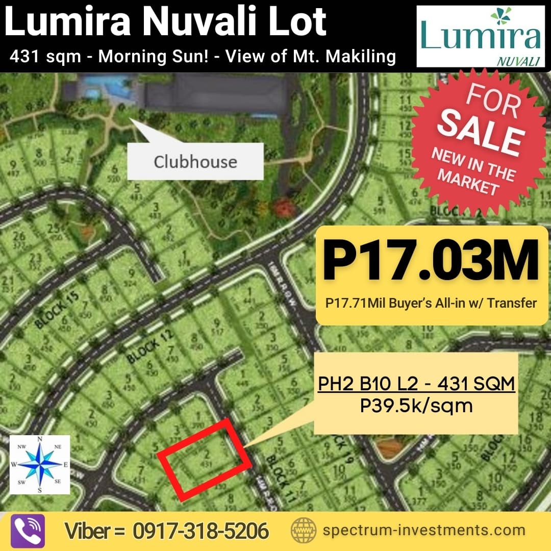 ✳️ Rare Lumira Nuvali Lot (431 sqm) w/ Mt. Makiling View for sale