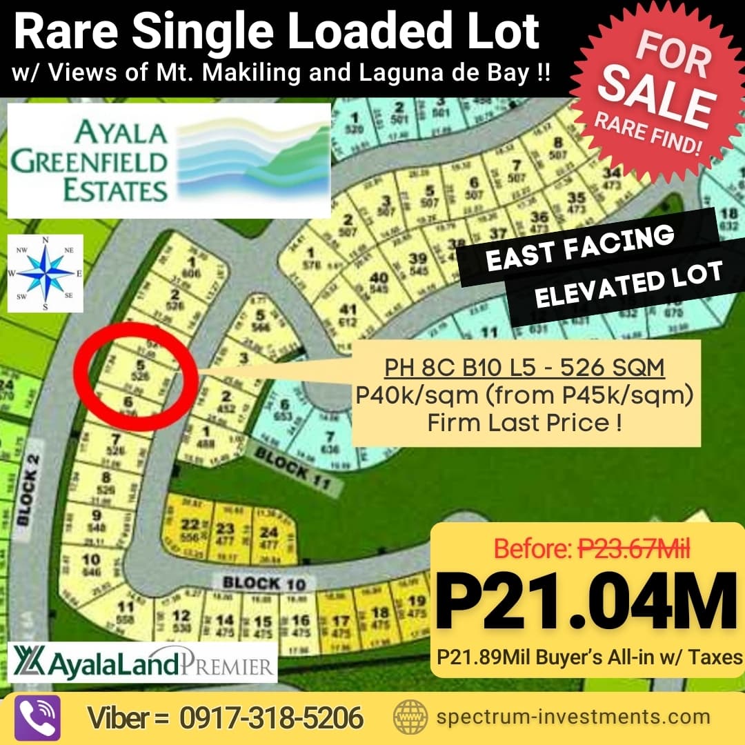 🌟Rare Ayala Greenfields Lot for sale w/ Views of Mt. Makiling & Laguna de Bay