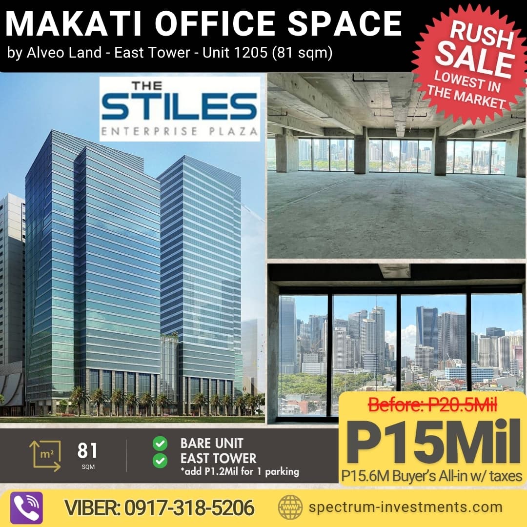 🔥 Rush Sale!! Lowest in the Market! Prime Makati Office Unit Stiles Enterprise Plaza