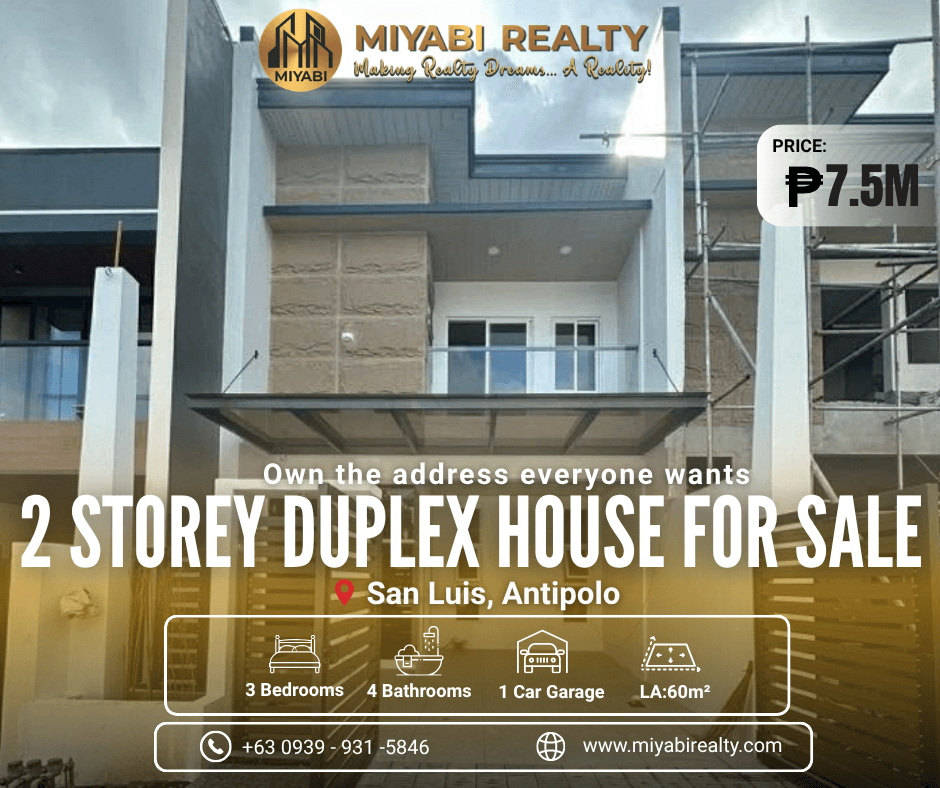 7.5M 2 Storey Duplex Townhouse with 3BR For Sale in San Luis Antipolo - LSS