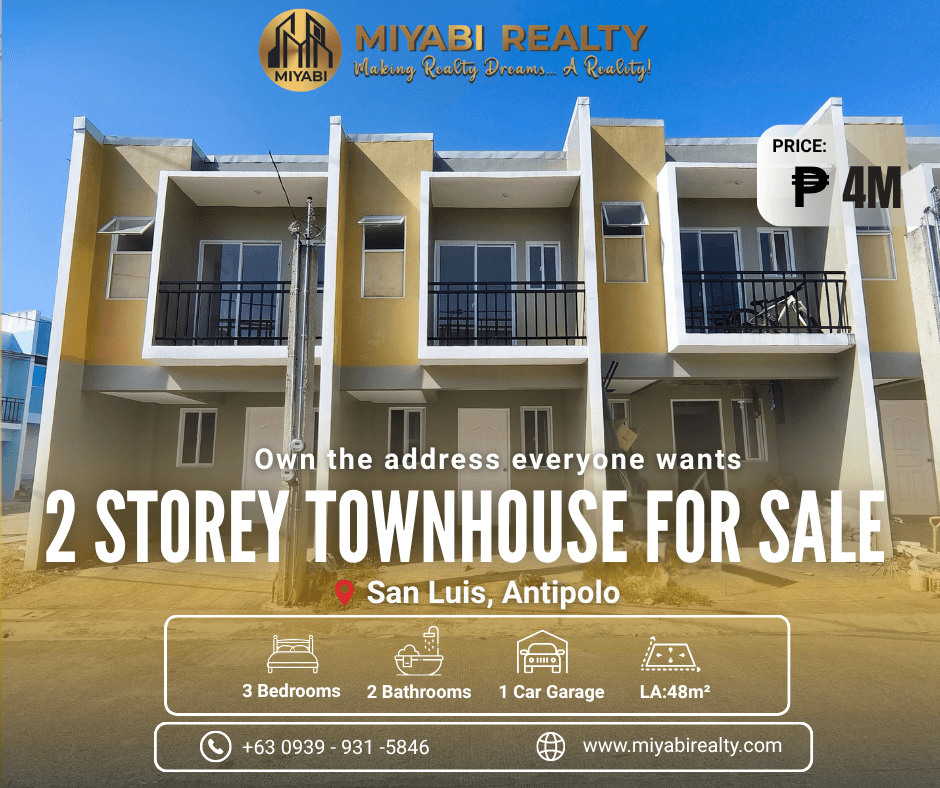4M Brand New 2 Storey Townhouse with 3BR in San Luis Antipolo For Sale - LSS