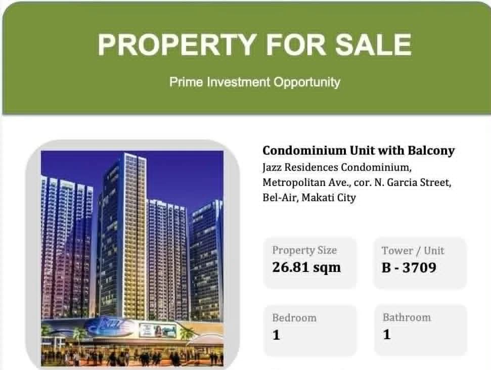Jazz Residence Condominium | 1BR 27sqm Condo for Sale in Makati City