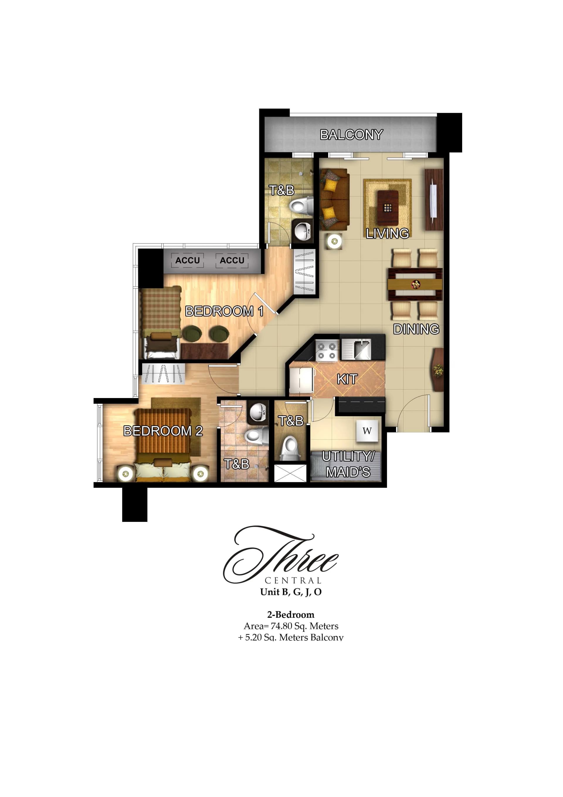 Three Central | 2BR 80sqm Condo for Sale in Makati City - Salcedo Village
