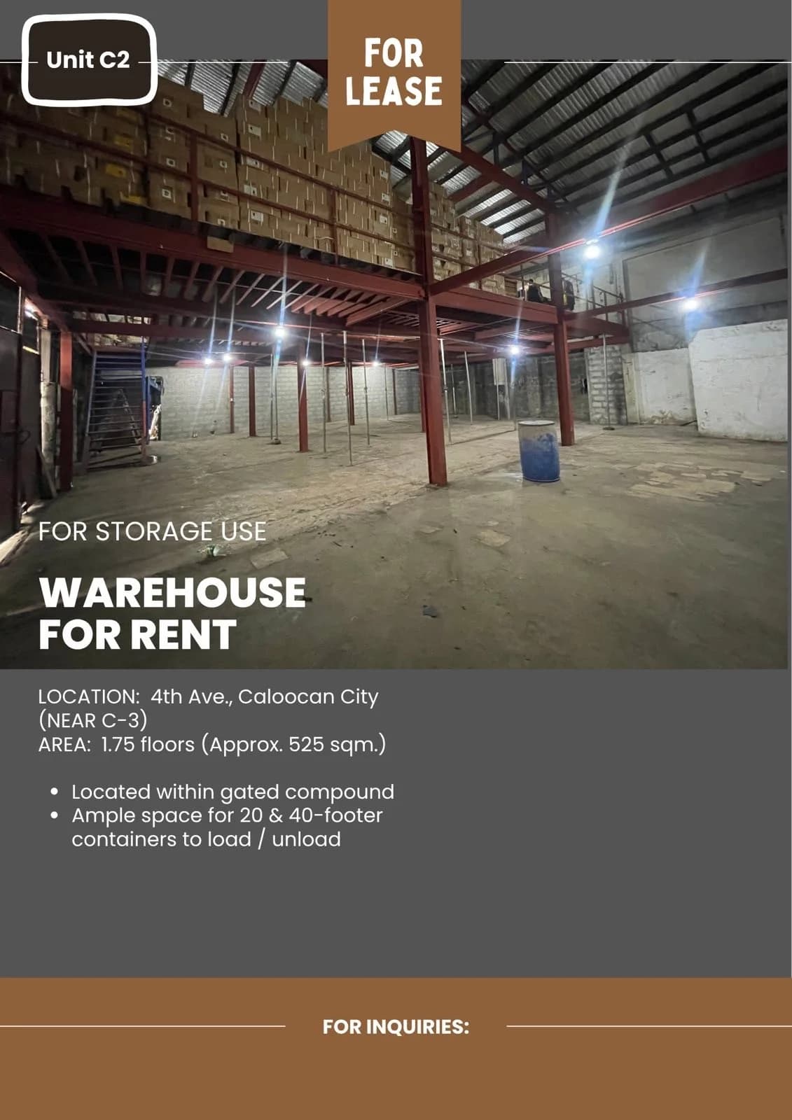 Freeman Compound - Unit C2 | 525sqm Warehouse for Rent in Caloocan City