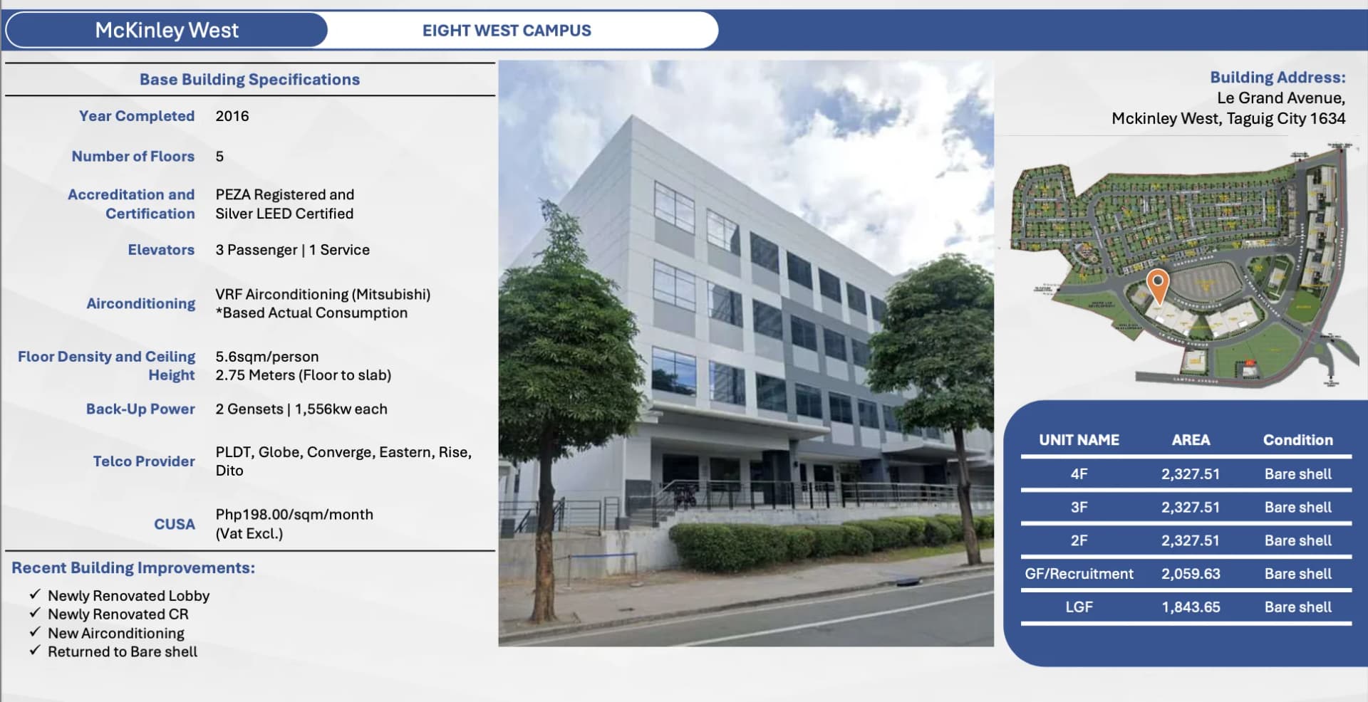 Eight West Campus | 1844sqm Office Space for Rent in Taguig City - Mckinley