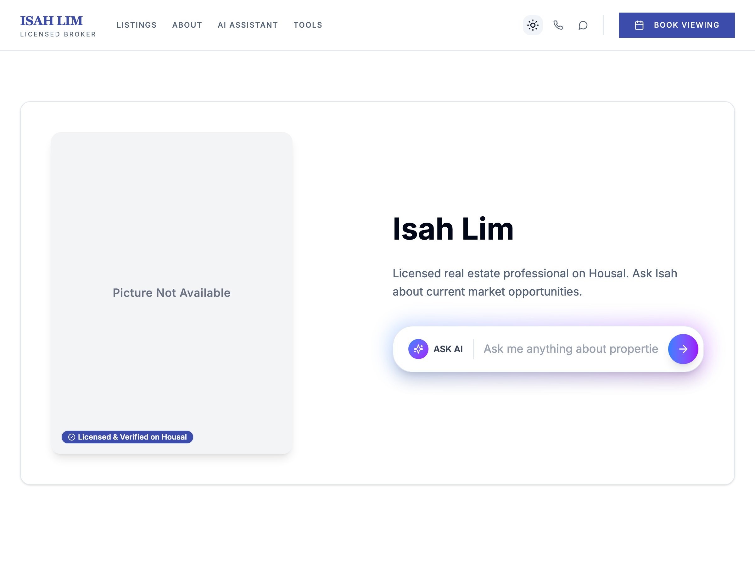 Isah Lim — live AgentSpace profile on Housal