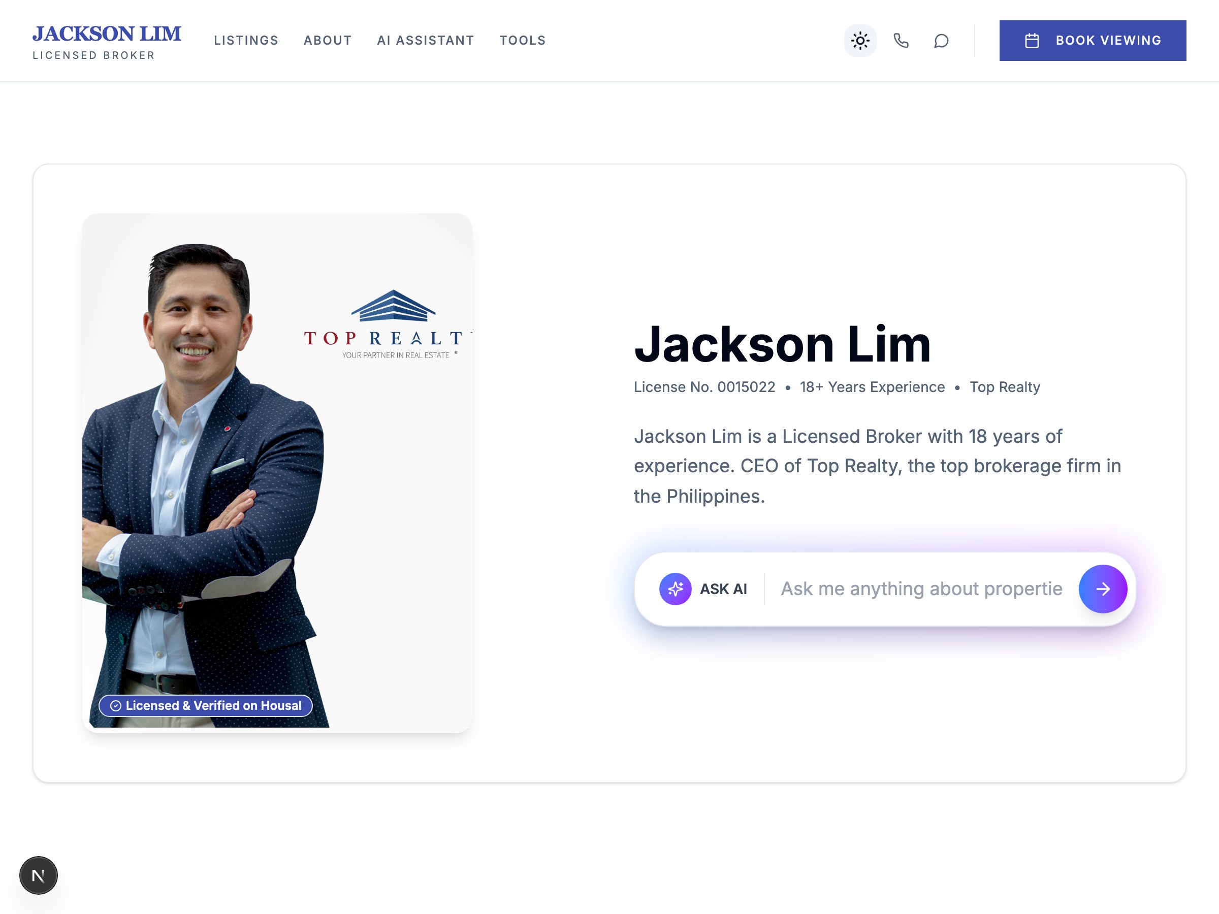 Jackson Lim — live AgentSpace profile on Housal