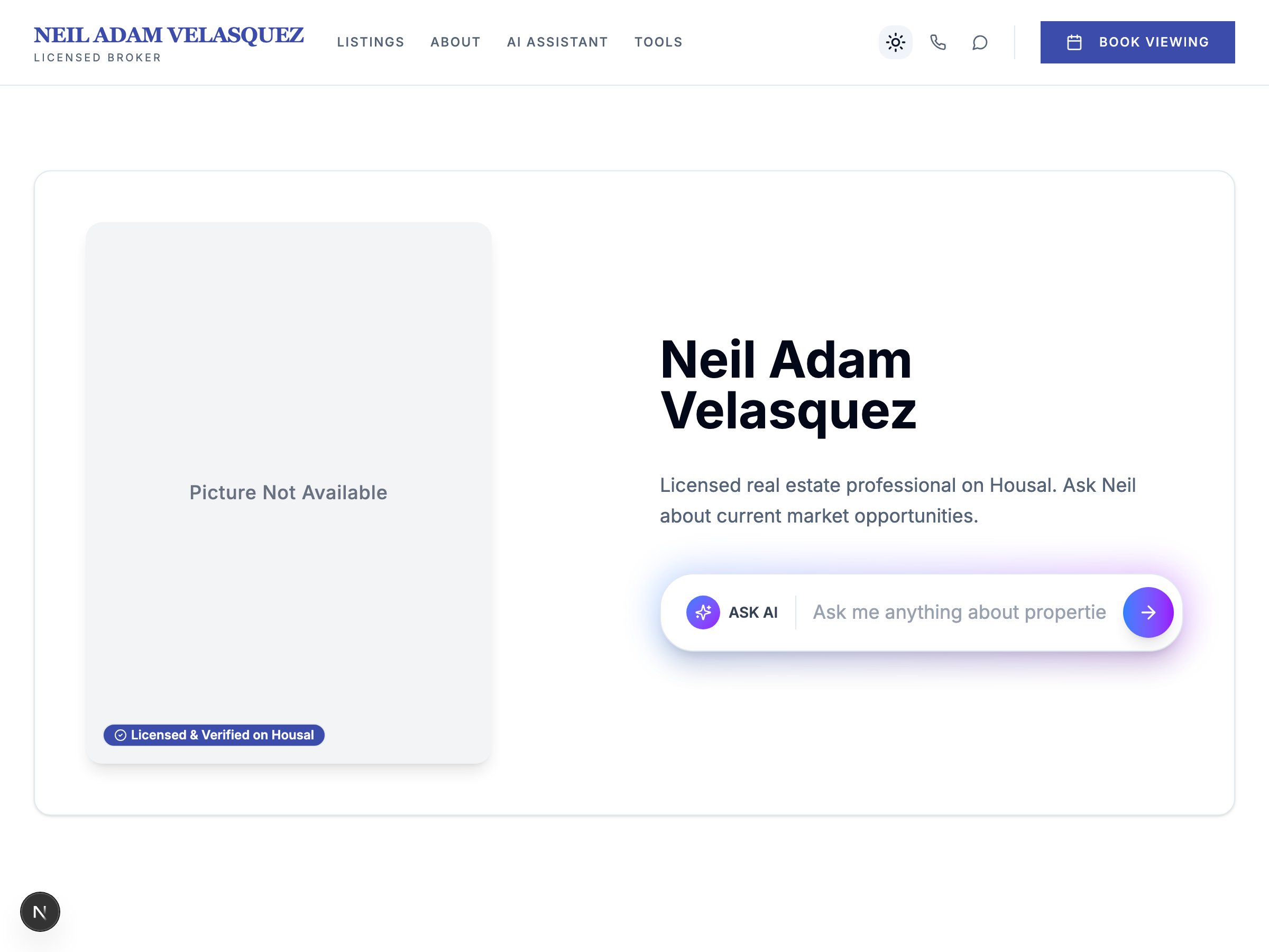 Neil Adam Velasquez — live AgentSpace profile on Housal